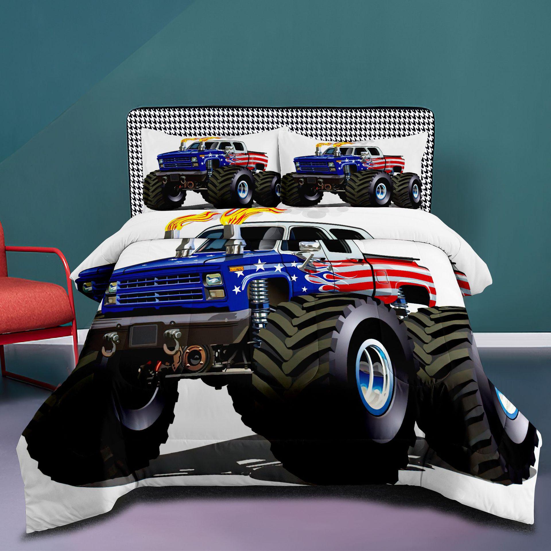 

Off-road Pickup Truck Plaid Digital Print Microfiber Comforter Set - 3 Piece Bedding Set 140*200cm