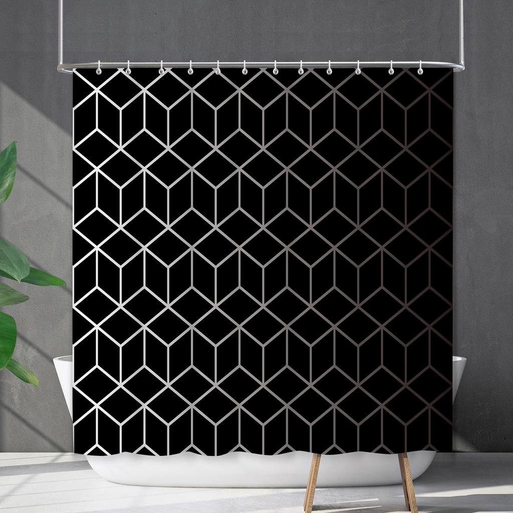 Shower Curtain Waterproof And Mildew-Proof Line Lattice Bathroom Striped Bathroom Curtain Shower Curtain Partition Curtain Free Of Punching