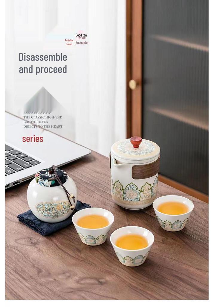 Portable Travel Tea Set: Quick-Brew Pot with Three Cups - Custom Logo Corporate Gift