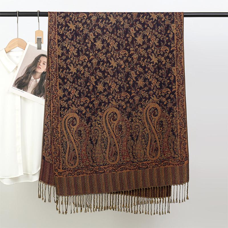 70*190cm Winter Warm Dick Ethnischer Stil Jacquard Schal Damen Reise Muslimischer Hijab Kaschmir Quasten Schal Stola Wrap Pashmina