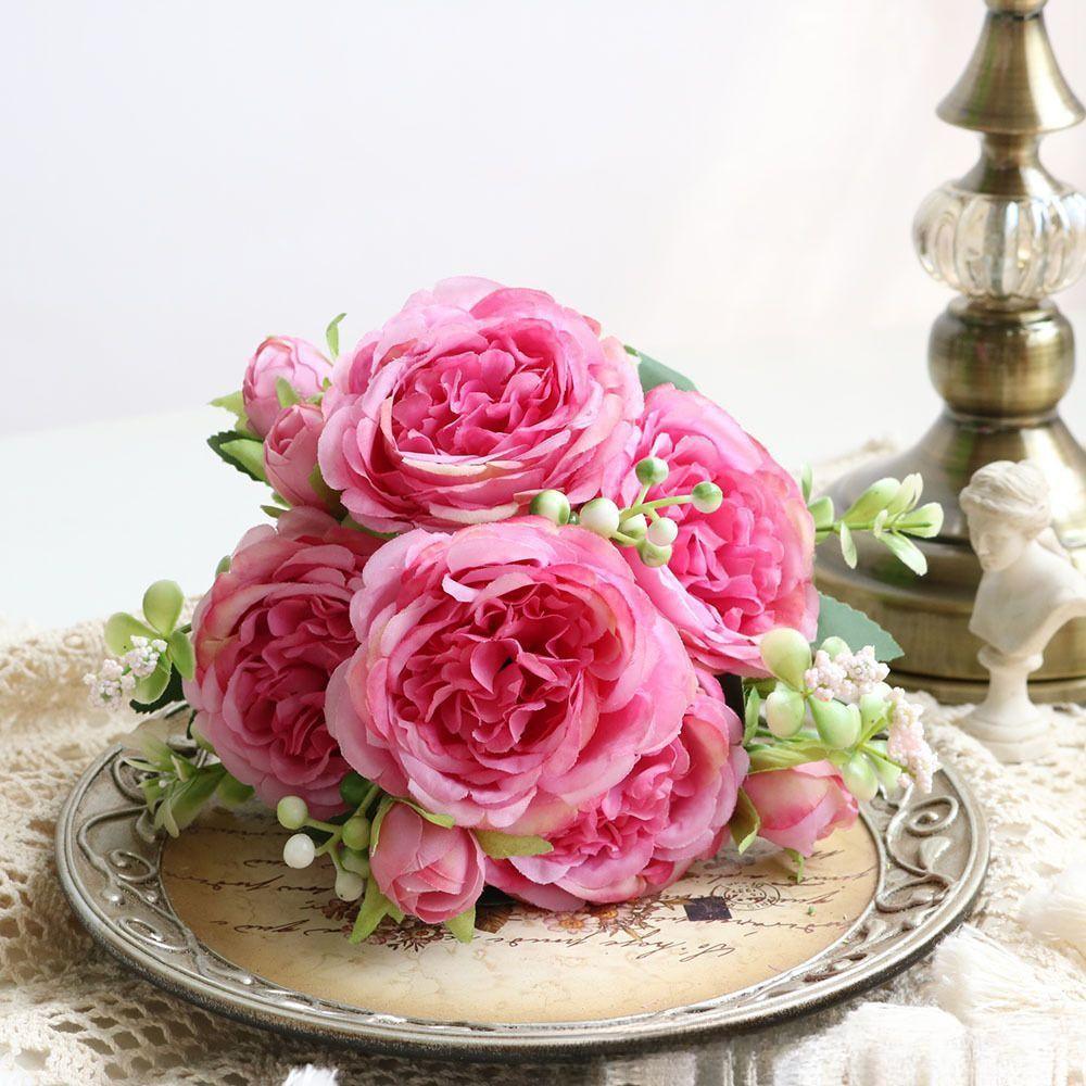Rose Pink Bouquet Peony Artificial Flowers for Bride Wedding Home Decoration Faxu Flowers