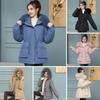 Winter Women Coat Thick Plush Furry Hooded Windproof Mid Length Jacket with Long Sleeves Pockets Drawstring Waist Zip Up