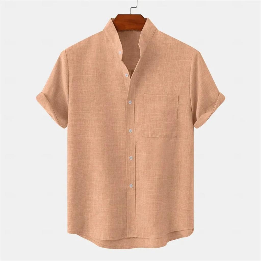 Summer New Stand-up Collar Simple Solid Color Button-down Short-sleeved Shirt Fashion Trend Shirt Men