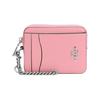 Porta Cartões Zíper 11 Logo Dourado Liso Couro Exquisito com Textura de Pedrinha Porta Cartões Feminino Prata Rosa 6303-SVVDT