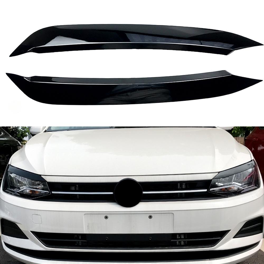 For VW Polo 2019 2020 Car Styling Headlight Lamp Eyebrow Eyelid Molding Trim Lid Cover ABS Carbon Fiber Look 2Pcs Accessories