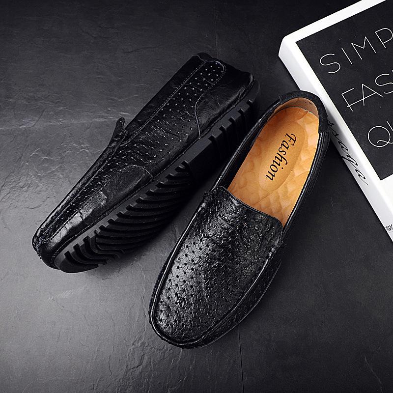 Pánské letní prodyšné kožené nazouvací mokasíny - Vykrajované, Všestranné, Nadměrné velikosti, Měkká podrážka