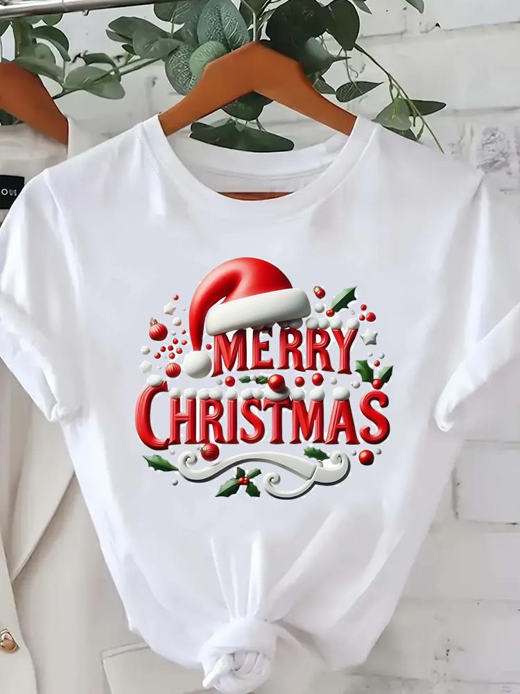 (Asian Size) leopard tree happy new year Tee merry Christmas festival O-neck Clothing Women's Top T Print Fashion ladies Graphic T-shirts