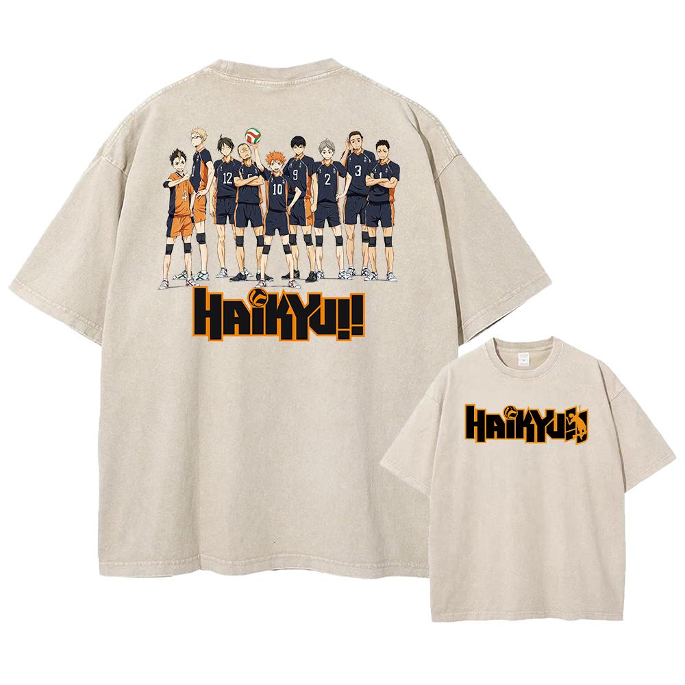 Anime Haikyuu!! Volleyball Hinata Shoyo Graphic Washed T Shirt Men Women Manga Tshirts Casual Loose T-shirt Harajuku Cotton Tops