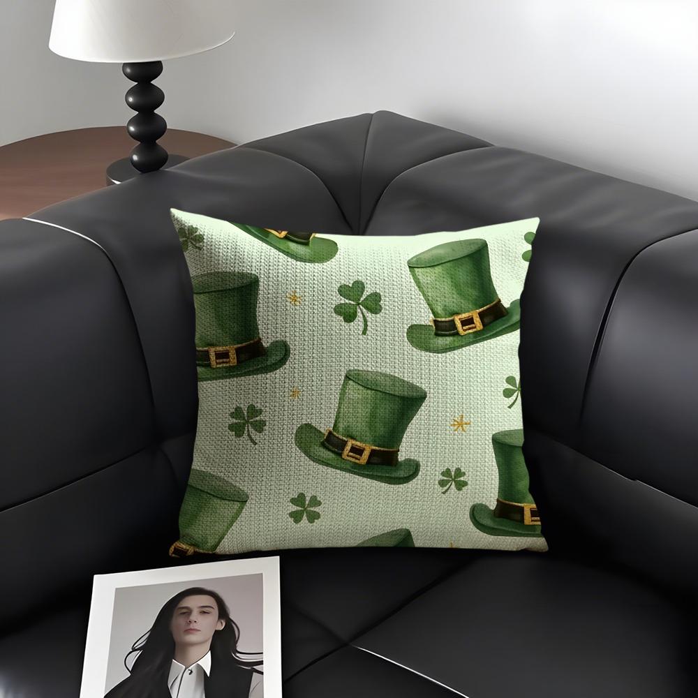 St Patricks Day Happy Cushion Cover Natural Linen Organic Fabric DoubleSided Printing Sofa Home Decor Gift Pillow Case