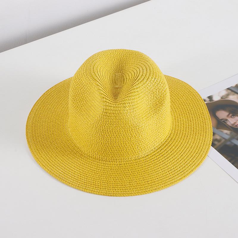 Summer Wide Brim Straw Hat Women And Men Outdoor Sun Protection Beach Panama Cap Solid Color Travel Holiday Visor Caps