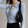 2025 Damen Revers Slim Tops Damen Knöpfe Sexy V-Ausschnitt Langarm POLO Kragen Strick Cardigan Pullover