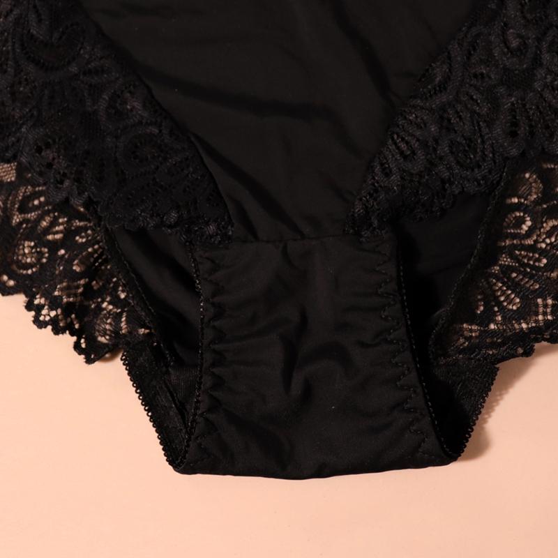 Women Plus Size Daily Panties Breathable Comfortable Middle Waist Half-Transparent Brief 0Xl - 5Xl - 6003