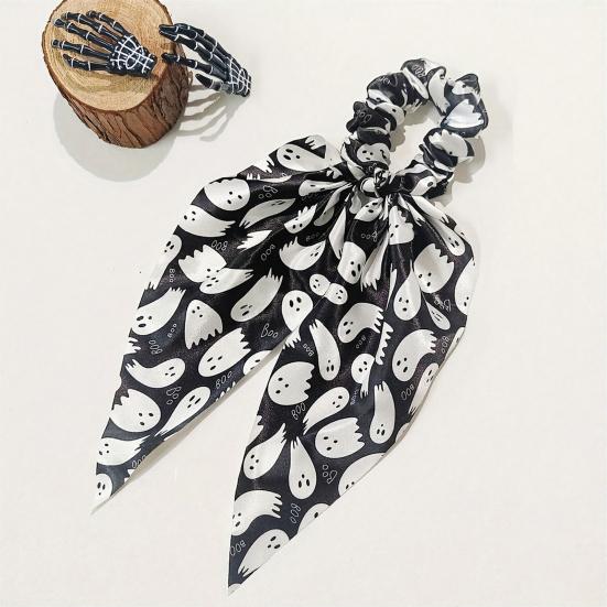 Comfortable Fabric Hair Elastics Halloween Ties for Women Girls, Spooky Spider Web Skeleton Bat Non-damaging Bands Pumpkin Scrunchies, Pleated
