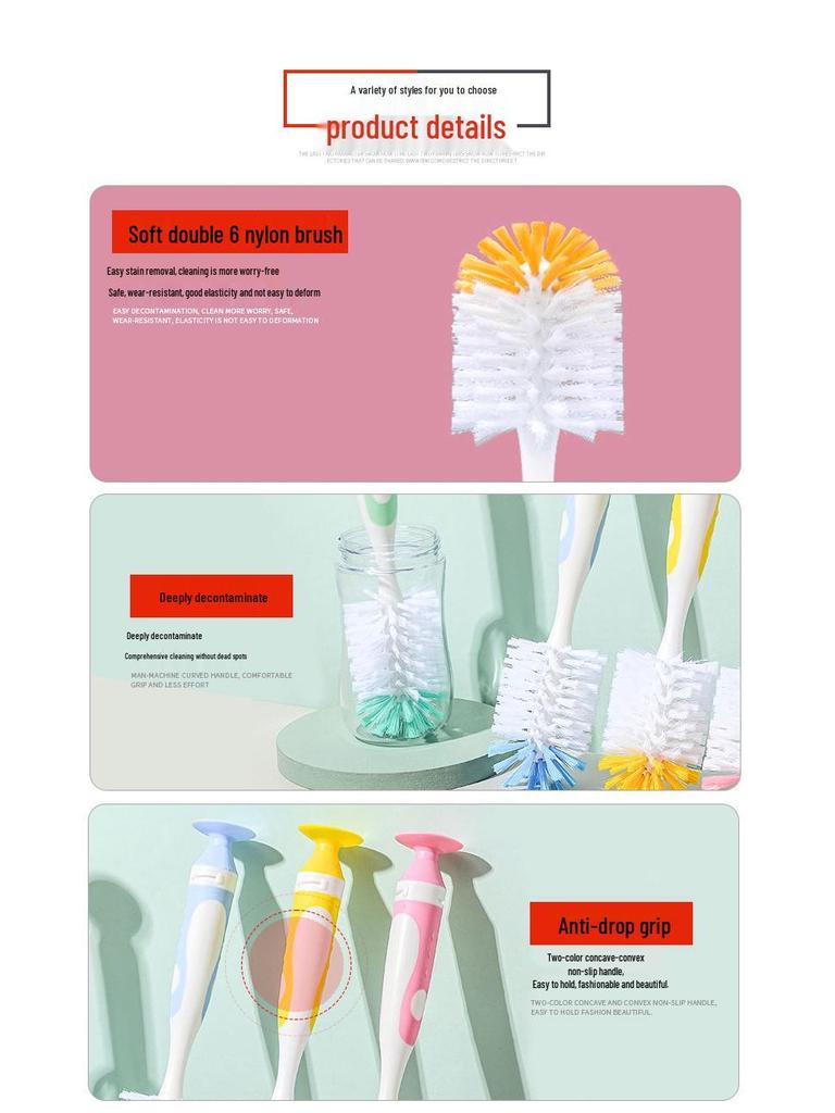 Baby Bottle & Nipple Brush Set, Long Handle Rotating Cup Brush, Thermos Cleaner