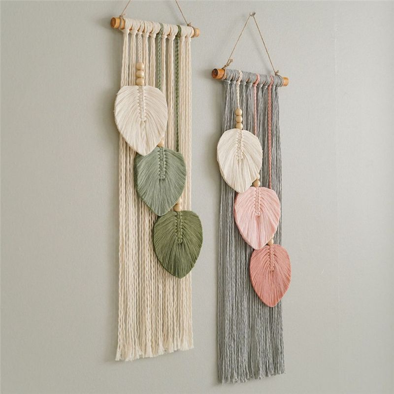 ABBY-Hand Woven Cotton Rope Leaf Tapestry Bohemian Home Wall Decor Room Wall Hanging