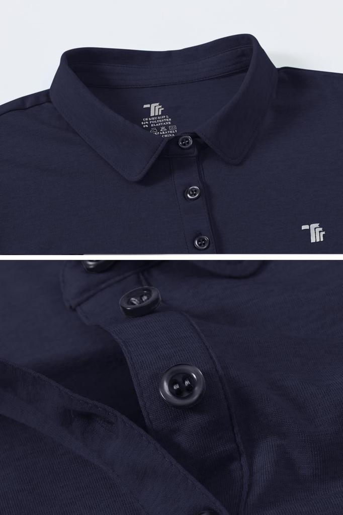 [Gopune] Women's Short-Sleeve Polo Shirt, Sweat-Wicking Quick-Dry Breathable UV-Cut, Stretch Collared Top for Golf Tennis Sports Casual (Navy, 2L)
