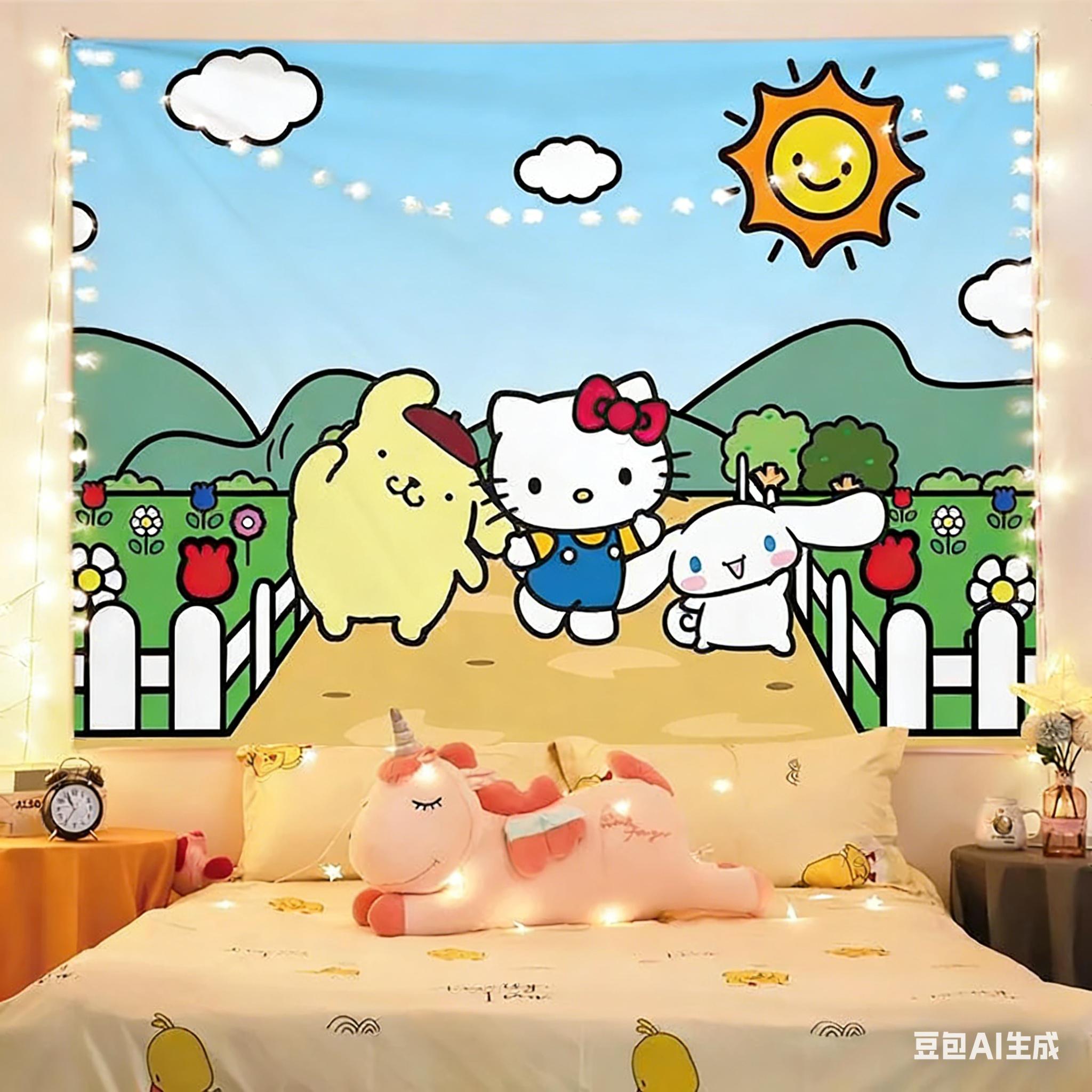 

Hello Kitty Kawaii Tapestry Sanrio Character Print Pink Cute Wall Hanging for Bedroom Dorm Room Kawaii Anime Home Decoration 74x94cm(29x37in)