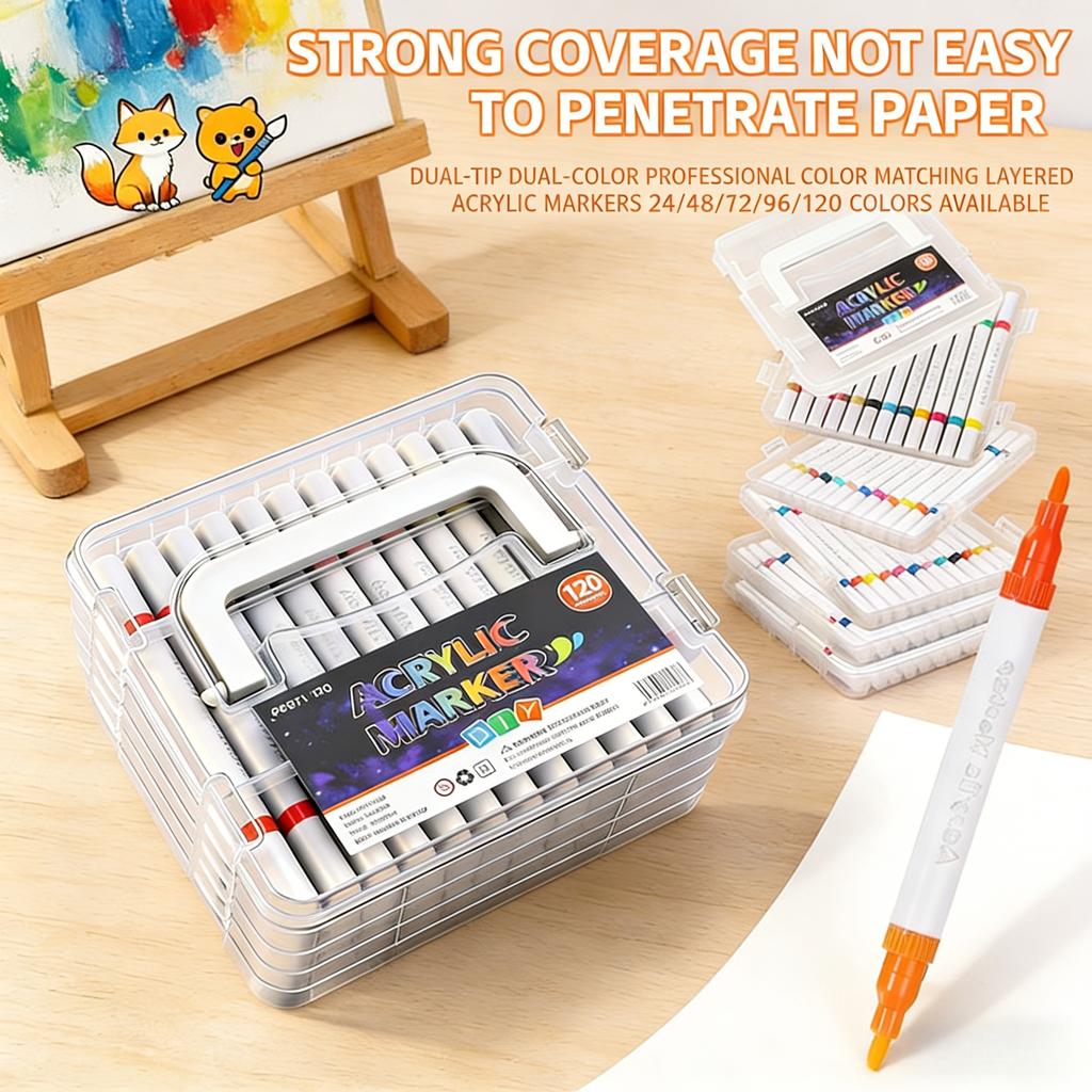 Double-Ended Acrylic Paint Markers With Stackable Storage Box For Canvas, Glass, Ceramics, Wood, Diy Crafts
