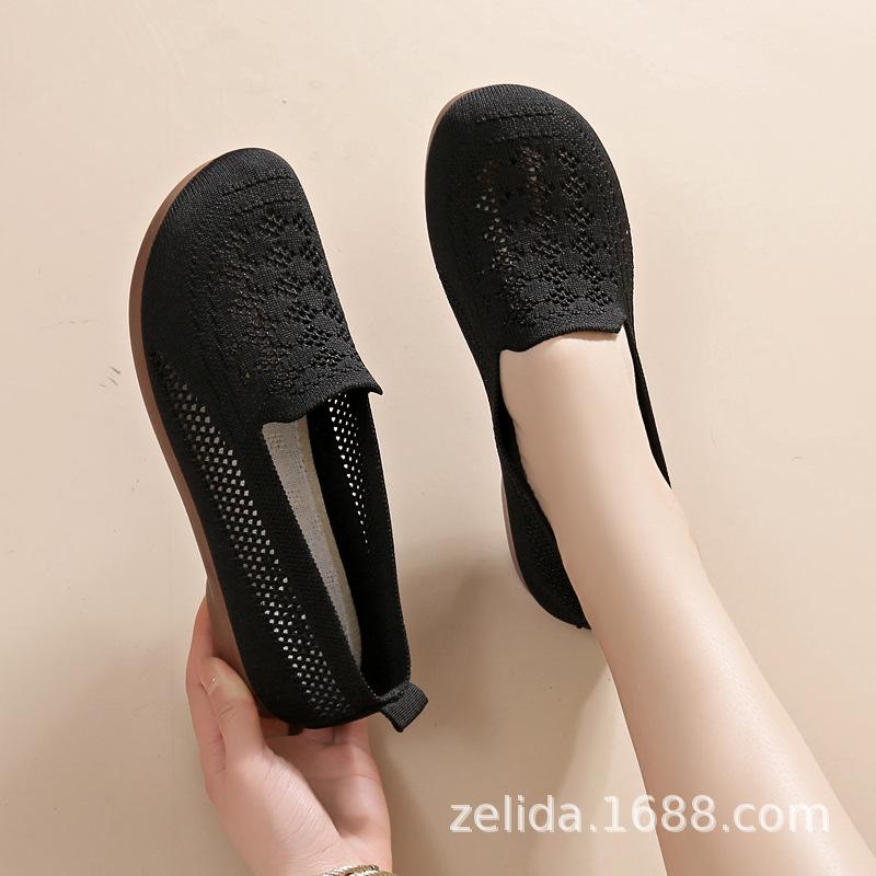 

Жіноче сіткове взуття літа 2024 року, нове, з м якою підошвою, з неглибоким ротом, з однією педаллю, повсякденне взуття з дихаючої сітки та тканини, материнське взуття 41 чорний