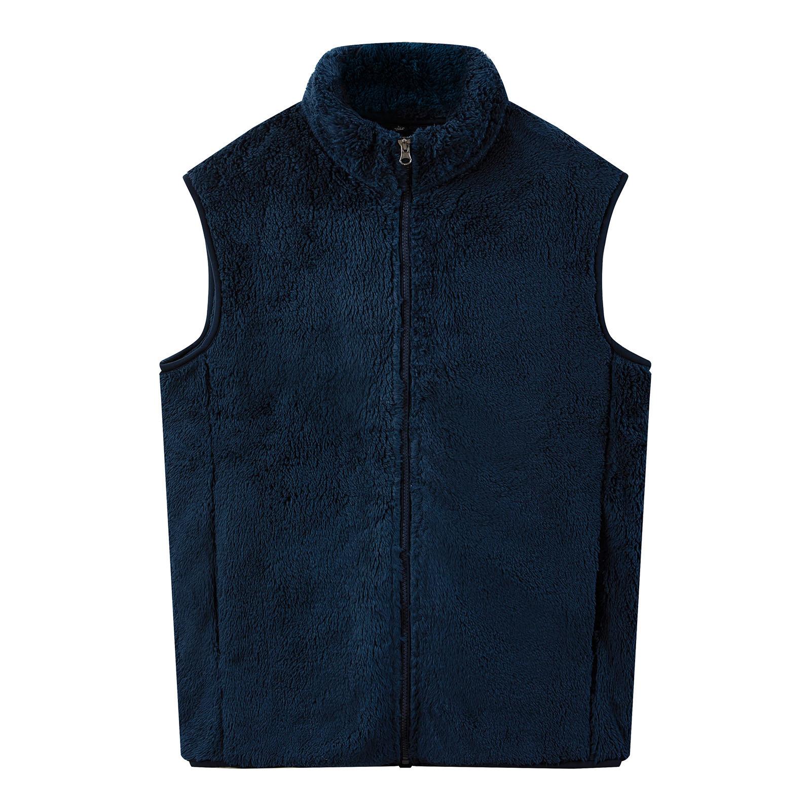 

Мужская осенне-зимняя утолщенная теплая уличная флисовая куртка с защитой от холода, кардиган на молнии, жилет, топы M тёмно-синий