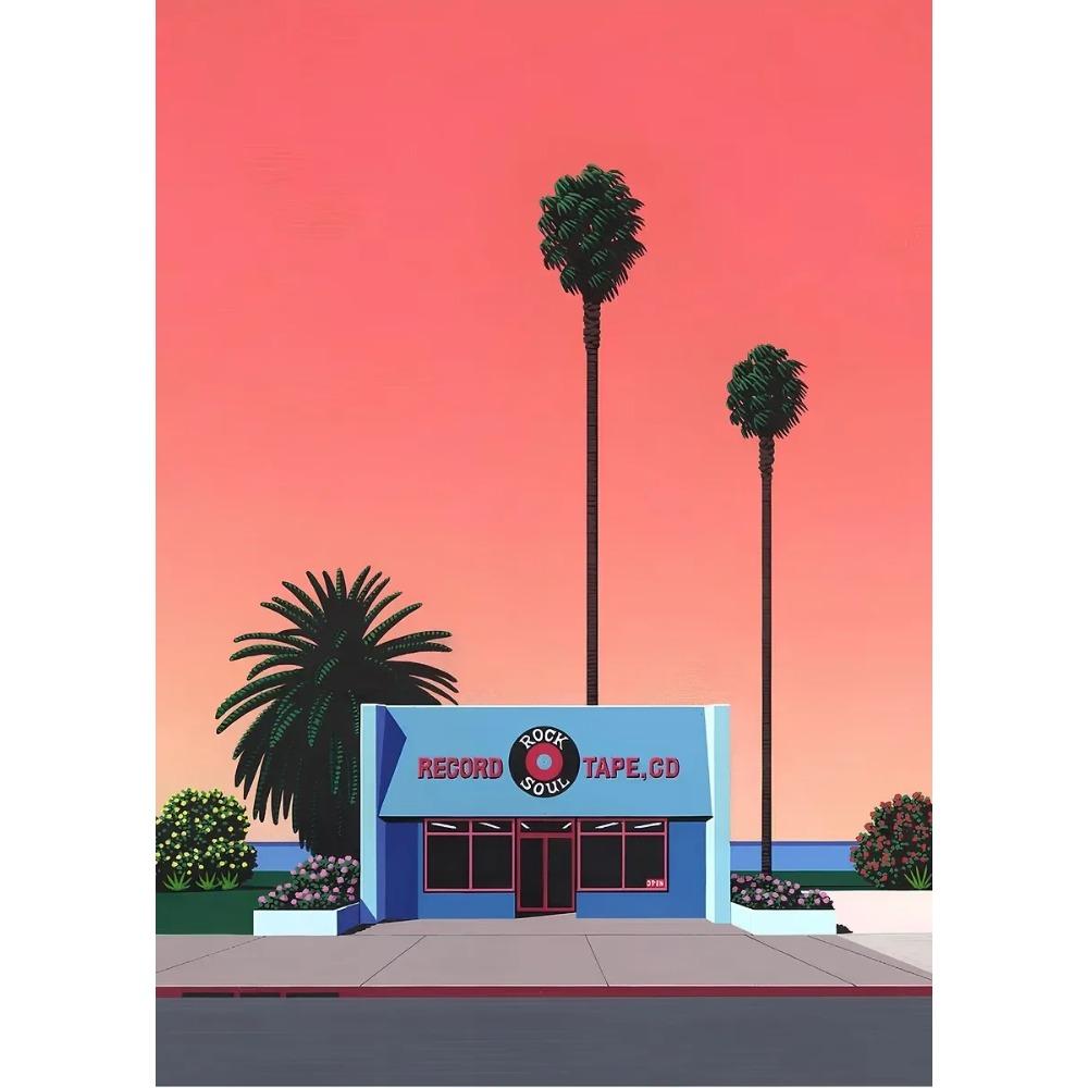 Hiroshi Nagai Vaporwave Japan Beach City Summer Canvas Print Lawn Landscape Wall Art Poster for Nordic Living Room Home Decor