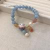 Aquamarine Camellia Beaded Elastic Bracelet Women's Forest Style Traditional Chinese Style Exquisite Bracelet Colorful Pink Mist High-End Bracelet