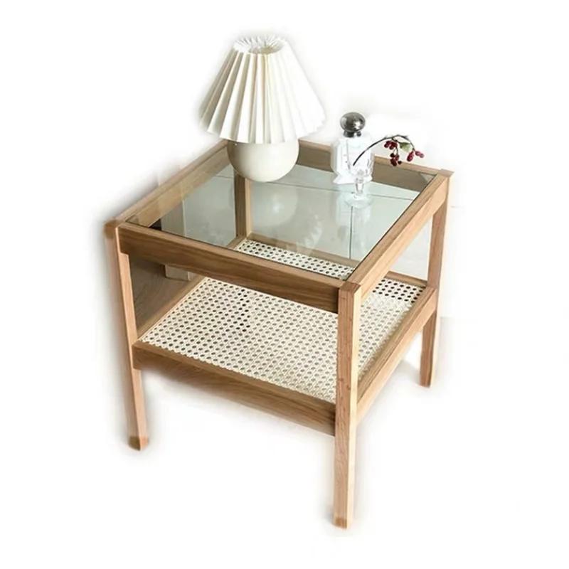 Couchtisch, Massivholz-Beistelltisch, quadratischer Korbtisch, kleiner japanischer Teetisch, quadratischer Glasschrank, koreanische Nachttische