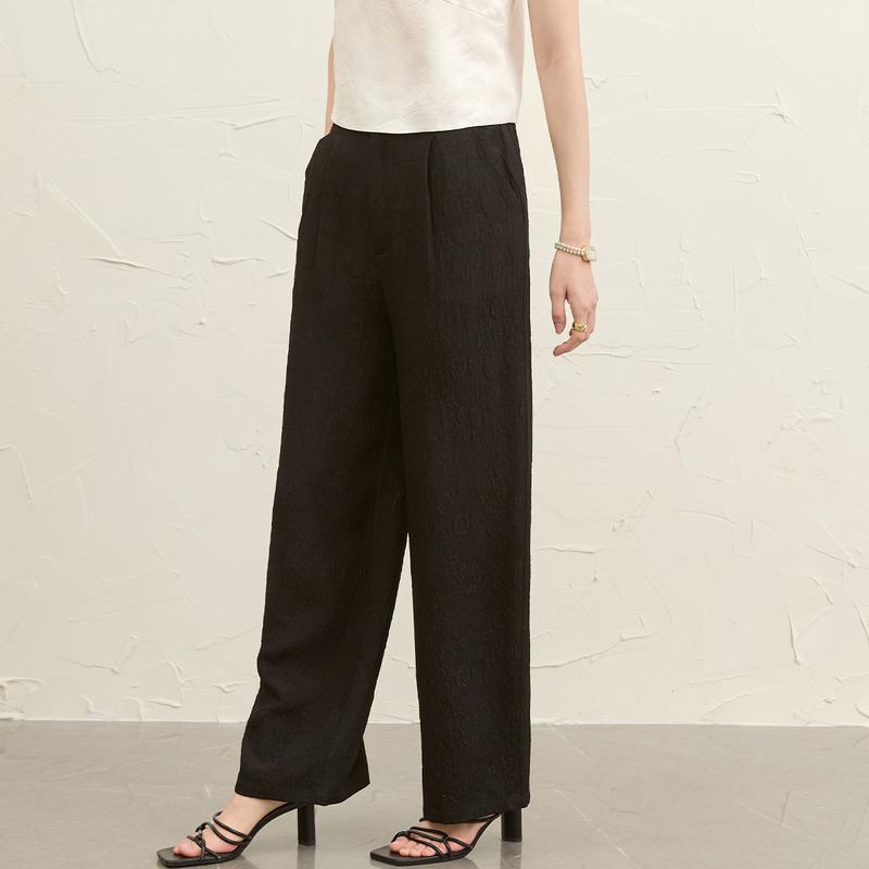 Solid Color Jacquard Mulberry Silk Casual Pants