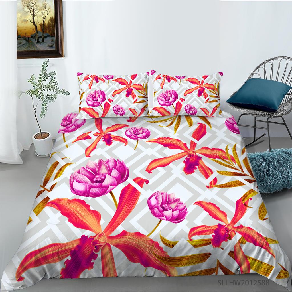 Flowers Theme Bedding Set Bedroom Quilt Cover Pillow Cover Home Bedding Set AU/EU/US Full Size Single/Double Bed Home Furniture