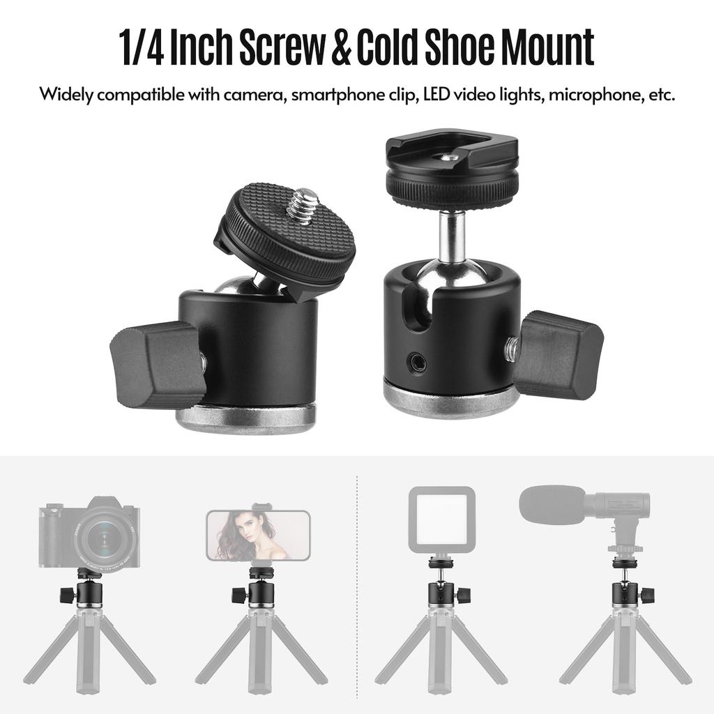 2in1 1/4 Schraube Kaltschuhmontage-Kugelkopf 360 Grad drehbarer Dual-Use-Mini-Kugelkopf aus Aluminiumlegierung