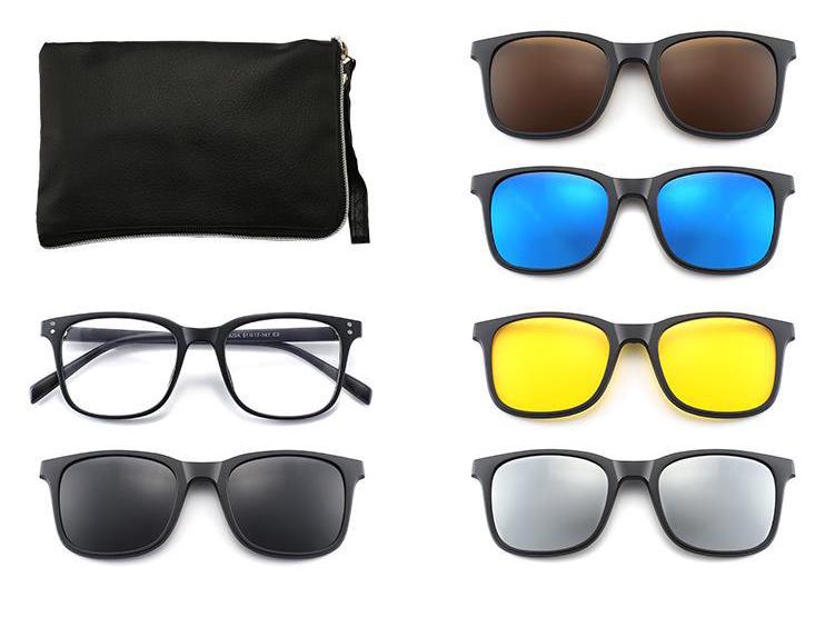 Clip-on Glasses Set: Includes 5 Polarized Lenses, Compatible with Myopia TR90 Retro Magnetic Sunglasses