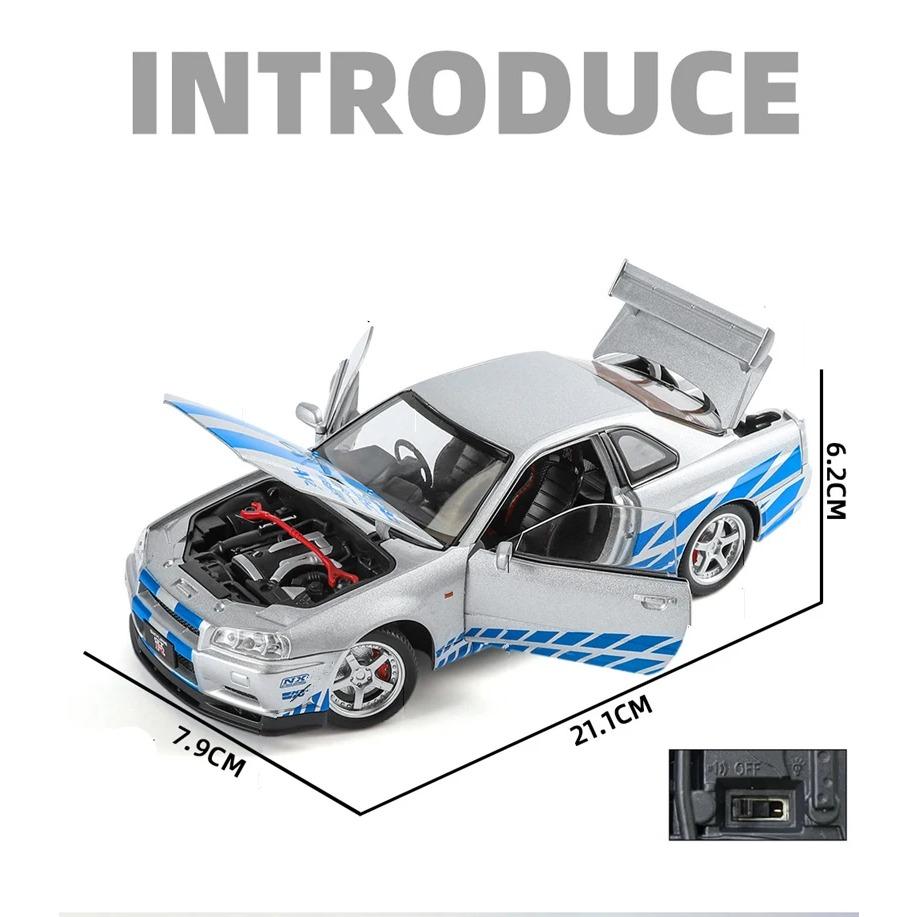 1/24 NISSAN Skyline Ares GTR GT-R R34 Alloy Sports Car Model Diecasts & Toy Racing Vehicles Car Model Sound and Light Kids Gifts