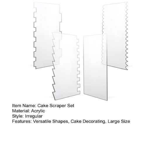 4 stk Kakeskrape Sett Stor Klar Akryl Kakeutjevner Skrape Kakestriper Kantkontur Kam for DIY Glasur Frosting Smørkrem Krem Dekorering