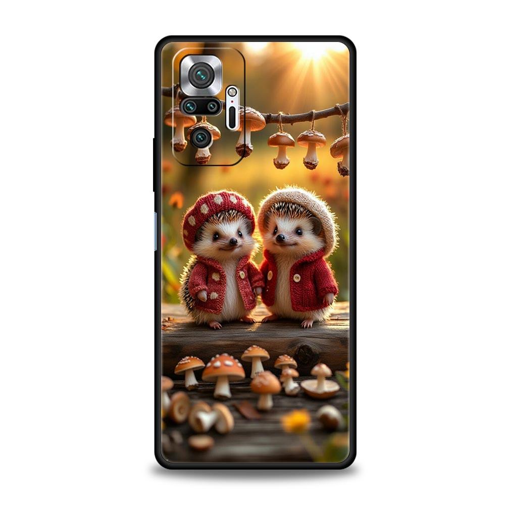 Autumn Cute Hedgehog Design Phone Case For Xiaomi Redmi Note 14 13 5G 10 11 12 Pro Plus 4G 14C 13C 12C 10C Black Cover
