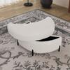 Sherpa-Covered Half-Moon Storage Stool with Tray, Padded Seat, Dressing & Shoe Stool and Footrest for Living Room, Entryway & Hallway, Ivory
