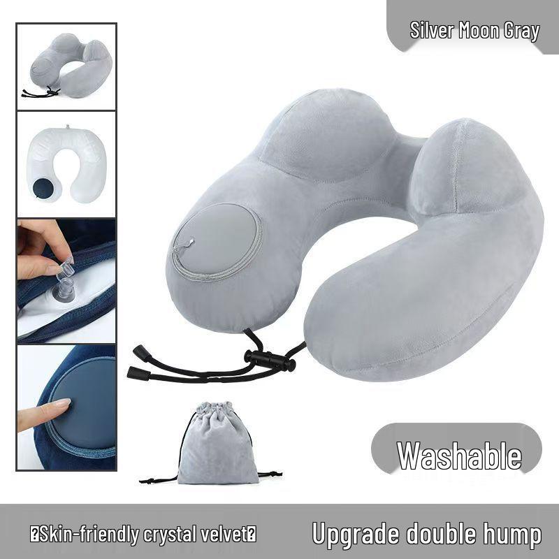 U-förmiges Reise-Nackenkissen - Zum Aufblasen drücken, Tragbare Stütze für Flüge und Geschäftsreisen