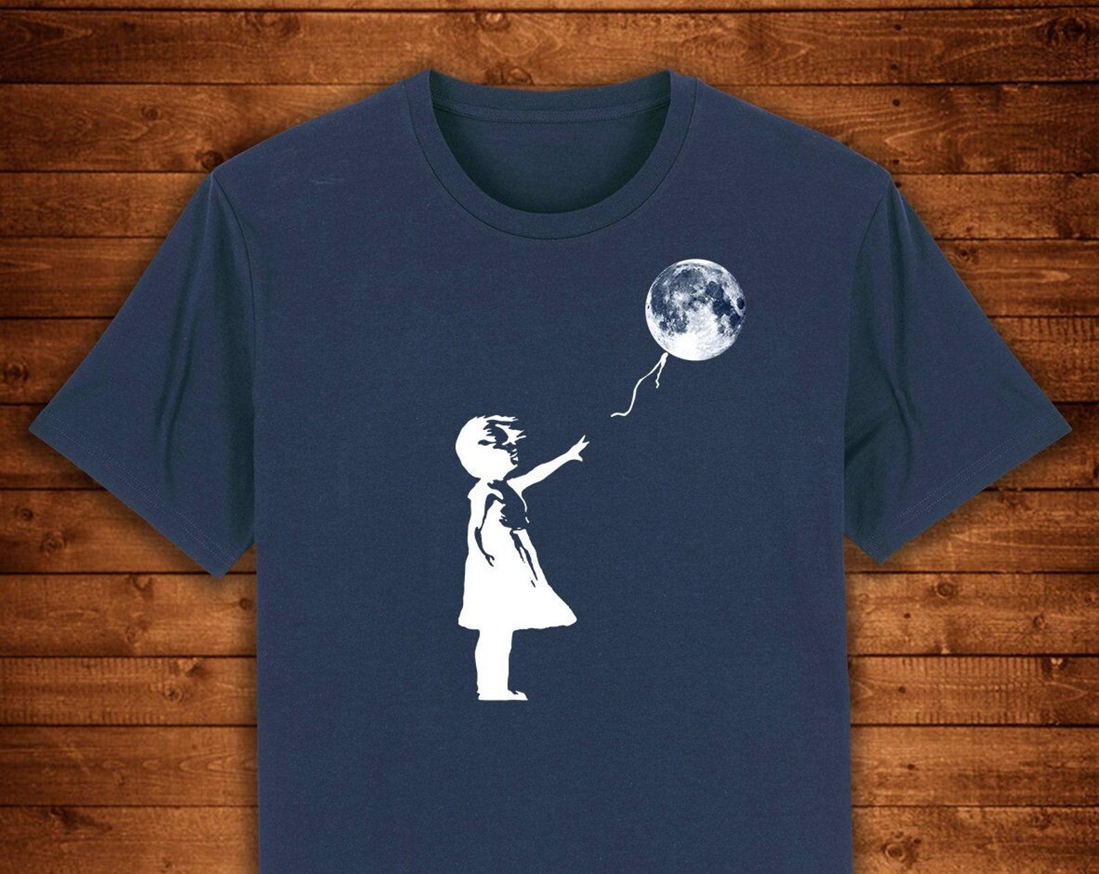 Banksy Inspired Girl with Balloon Moon Street Art / T shirt Unique Design Street Wear Art Urban Graphic Tees Top L