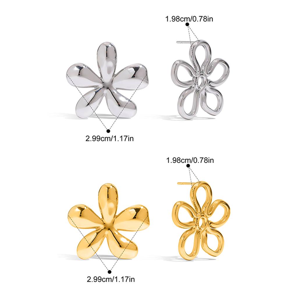Gold Color Flower Stud Earrings Hollow Solid Retro Fashion Stainless Steel Jewelry for Women Unique Statement Trendy Accessories