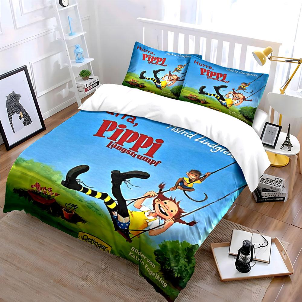 Pippi Longstocking Swing Fun Bedding Duvet Cover Set Duvet Cover Pillowcases  (1*Duvet Cover 2*Pillowcases, Without Duvet Insert)