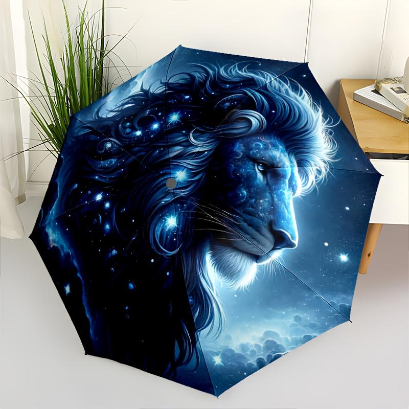 1pc Starry Sky Majesty Lion Pattern Beautiful Looking Automatic Folding Umbrella, 3 Folding, 8 Iron Frame Design, Durable and Suitable for Travel