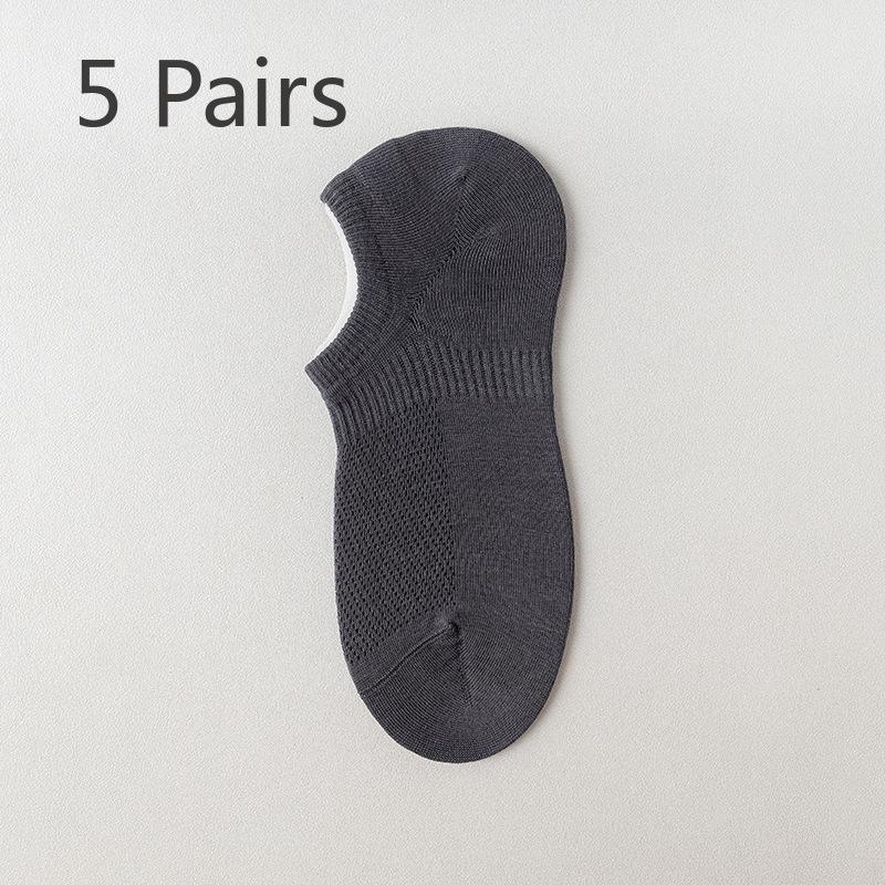 5 Pairs of Men's Summer Thin Mesh Breathable Silicone Non Slip Invisible Socks