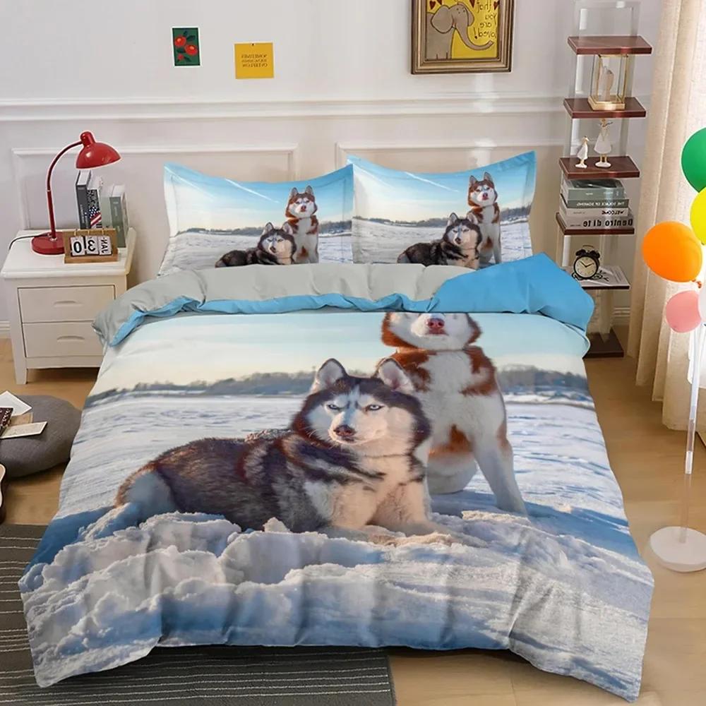 Lovely Husky 3d Puppy Dog Husky Comfortable Duvet Quilt Cover Pillowcase Bedding Set Children Bedroom Decoration Home Textile