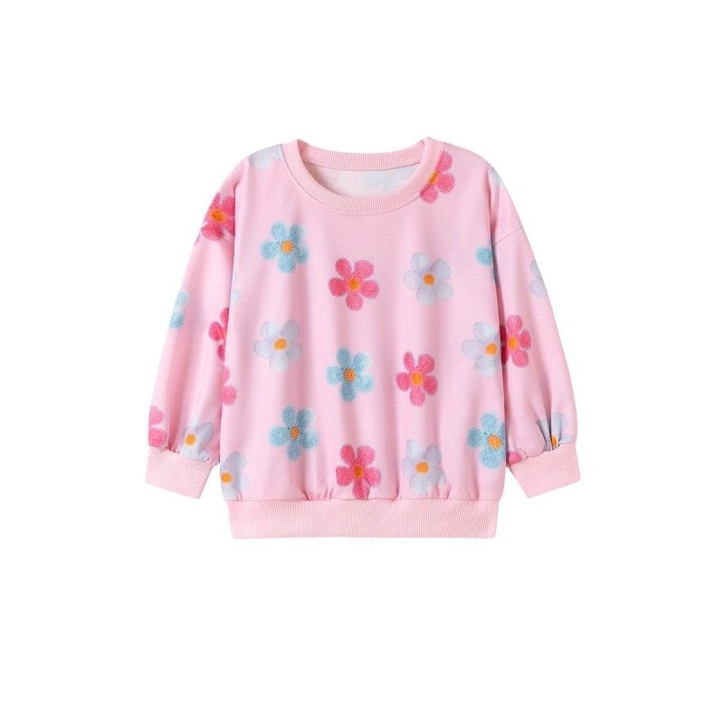 Girls' Long-Sleeved Round-Neck Sweatshirt Spring and Autum Kidsren's Clothing Baby Girl Flower Casual Top Kidsren's Pullover Clothes