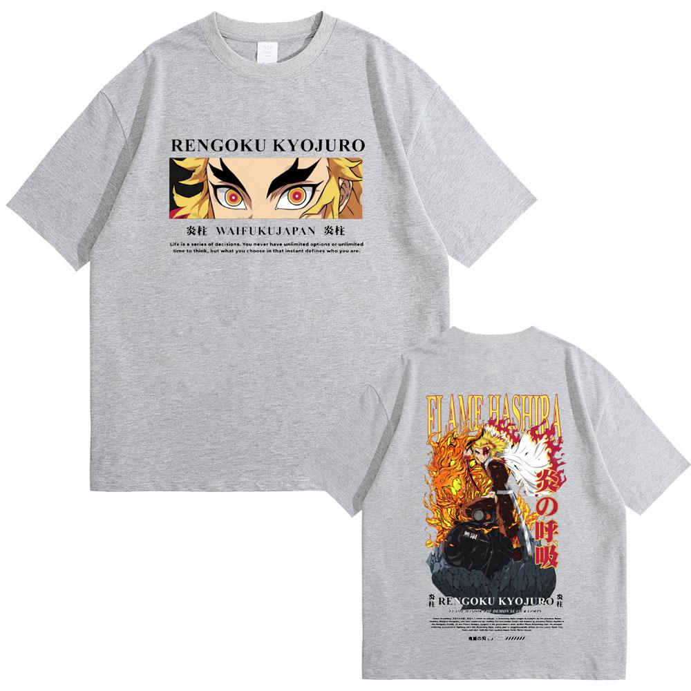 Anime Demon Slayer T-shirt Rengoku Kyoujurou Eyes Graphic T Shirts Unisex Unisex Fashion Casual Tshirt Male Soft Cotton Short Sleeve