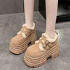 10CM New Winter Chunky Casual Snow Shoes Woman High Platform Wedge Heels Warm Fur Sneakers Fashion Women Buckle Leather Shoes