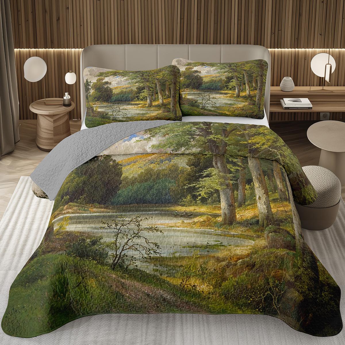 

Natural Scenery Quilted Bedspread Twin Queen Size Vintage Rustic Style Coverlet Set 2/3 Piece Soft Microfiber Quilt Bedding Set US Twin 173x228cm