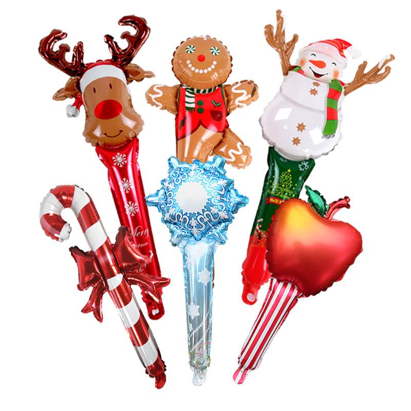 

6Pcs New Christmas Inflatable Elk Santa Claus Gingerbread Man Snowman Style Handheld Balloon Stick Party Supplies Decoration