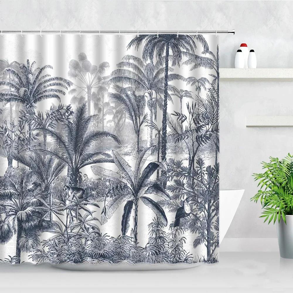 Plant Africa Leopard Shower Curtain Tropical Palm Leaf Zebra Toucan Flamingo Jungle Wild Animal Bathroom Decor Bath Curtains Set