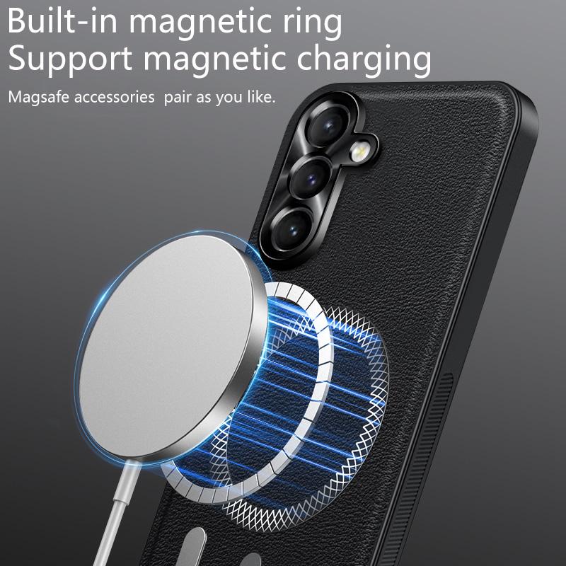For Samsung Galaxy S24 Ultra Plus FE Case Magnetic Elegant Leather Wear-Resistant Lens Fully Covered Non-Slip Grip Edge Cover