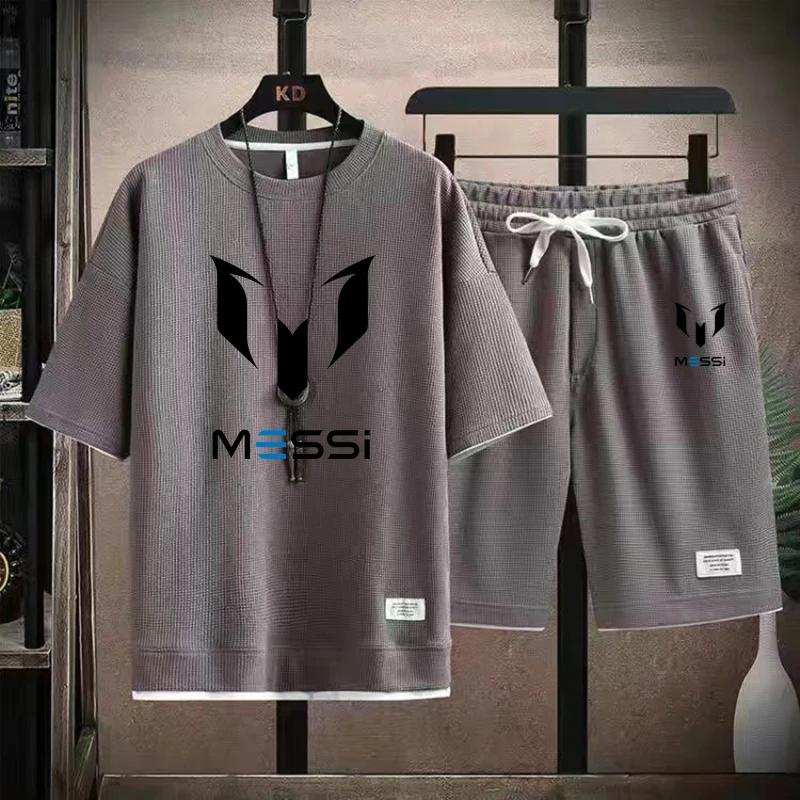 

2025 Messi printed men s T-shirt and shorts set, summer sportswear, loose fitting T-shirt, 2 pieces S